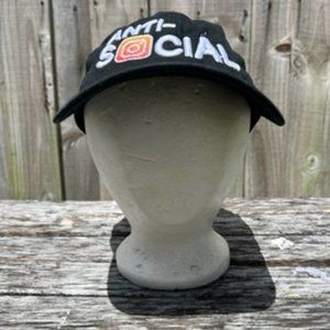 Anti-Social Hat Strapback Embroidered Black Cap